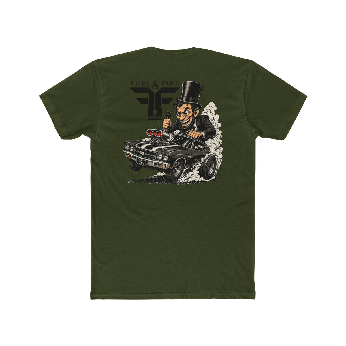 Fuel & Fire Muscle Car Tee — Honest Abe Hot Rod Graphic T-Shirt