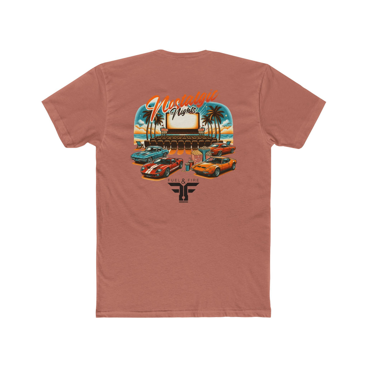 Nostalgic Nights Tee — Retro Muscle Cars & Palm Beach Sunset T-Shirt