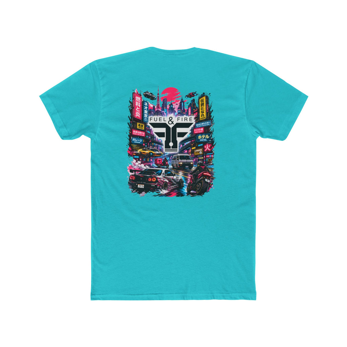 Fuel & Fire Cyberpunk City Tee — Retro Neon Racing Graphic T-Shirt