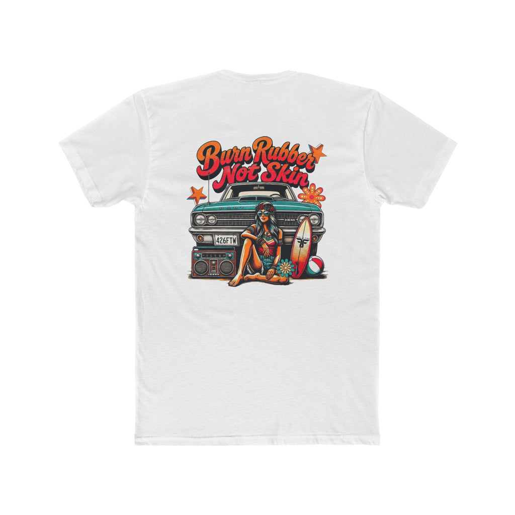 Retro Surf  Hemi Dart Tee — "Burn Rubber Not Skin" Classic Beach Graphic Shirt