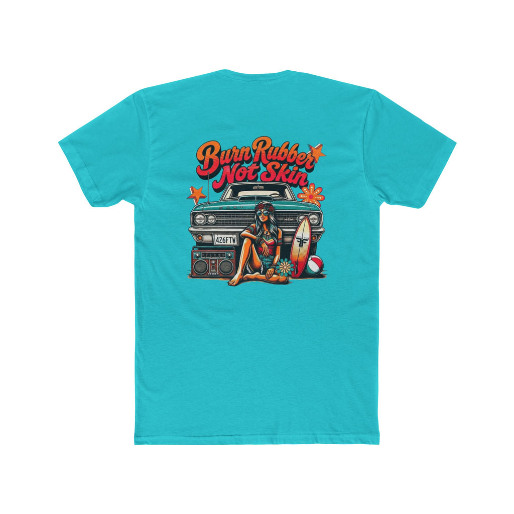Retro Surf  Hemi Dart Tee — "Burn Rubber Not Skin" Classic Beach Graphic Shirt