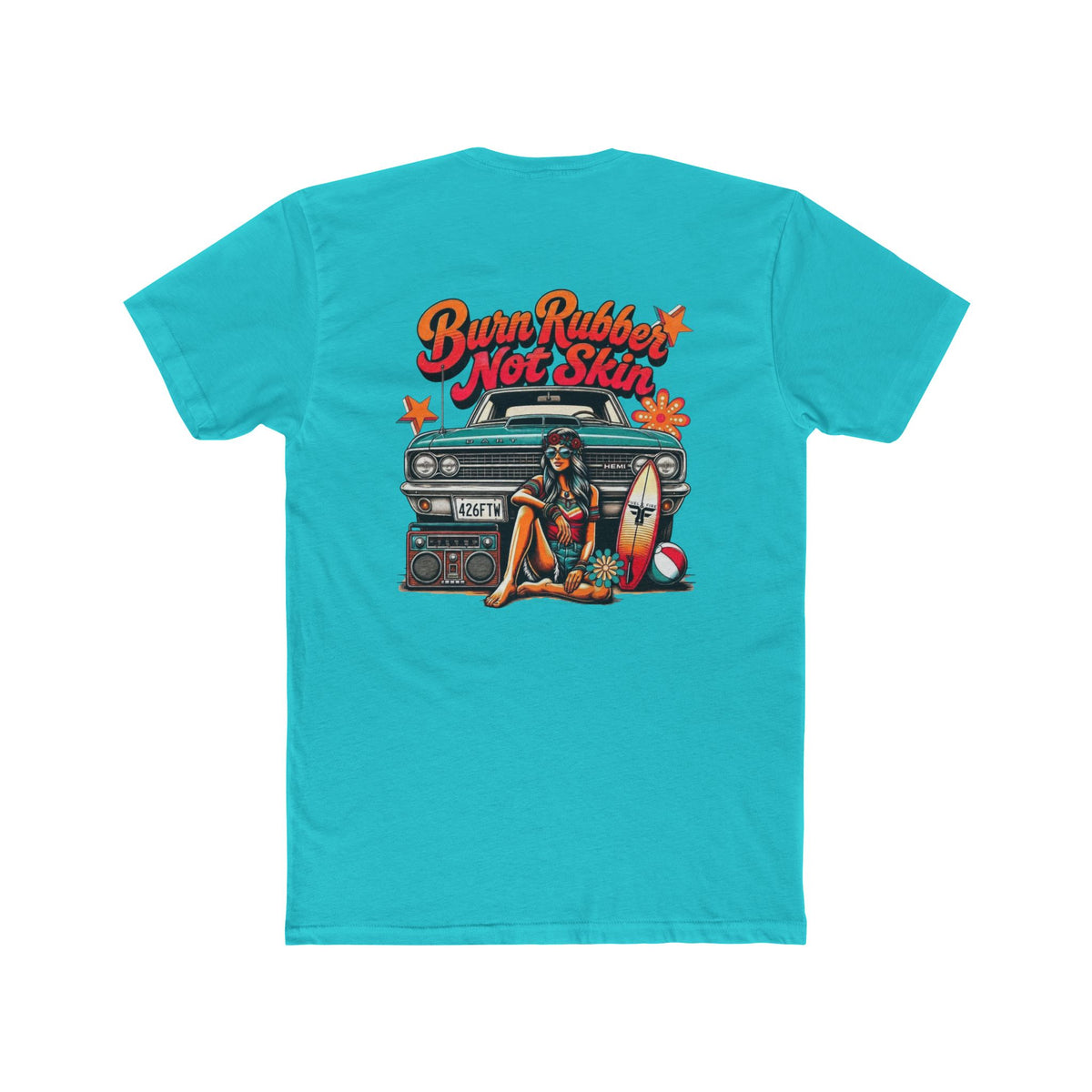 Retro Surf  Hemi Dart Tee — "Burn Rubber Not Skin" Classic Beach Graphic Shirt