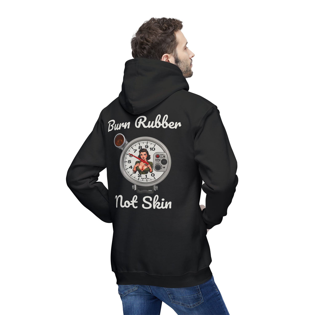 Burn Rubber Not Skin Hoodie — Racing Pinup Pullover