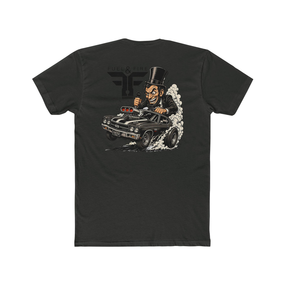 Fuel & Fire Muscle Car Tee — Honest Abe Hot Rod Graphic T-Shirt