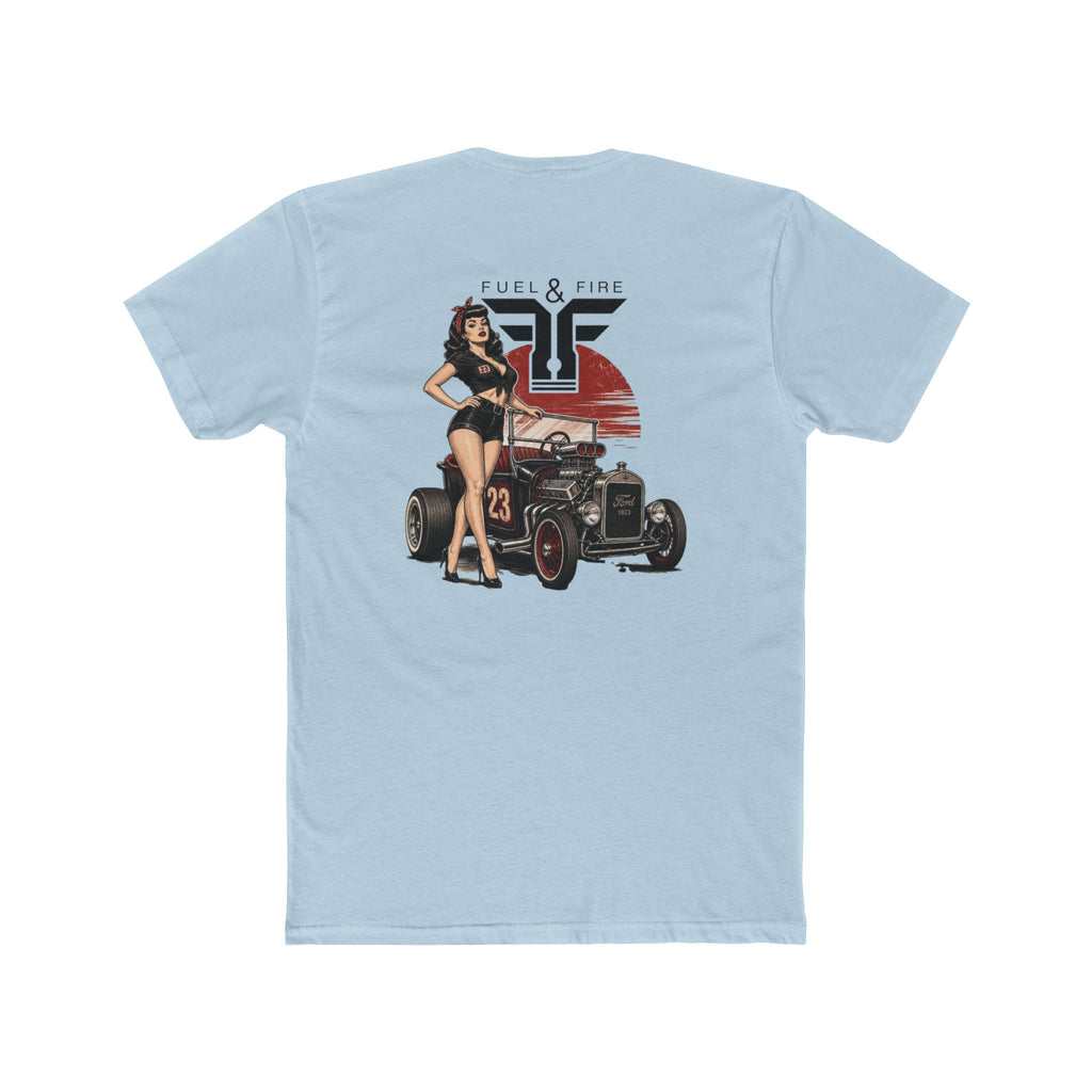 Fuel & Fire Pinup Hot Rod Tee — Retro Pin-up Car Graphic T-Shirt