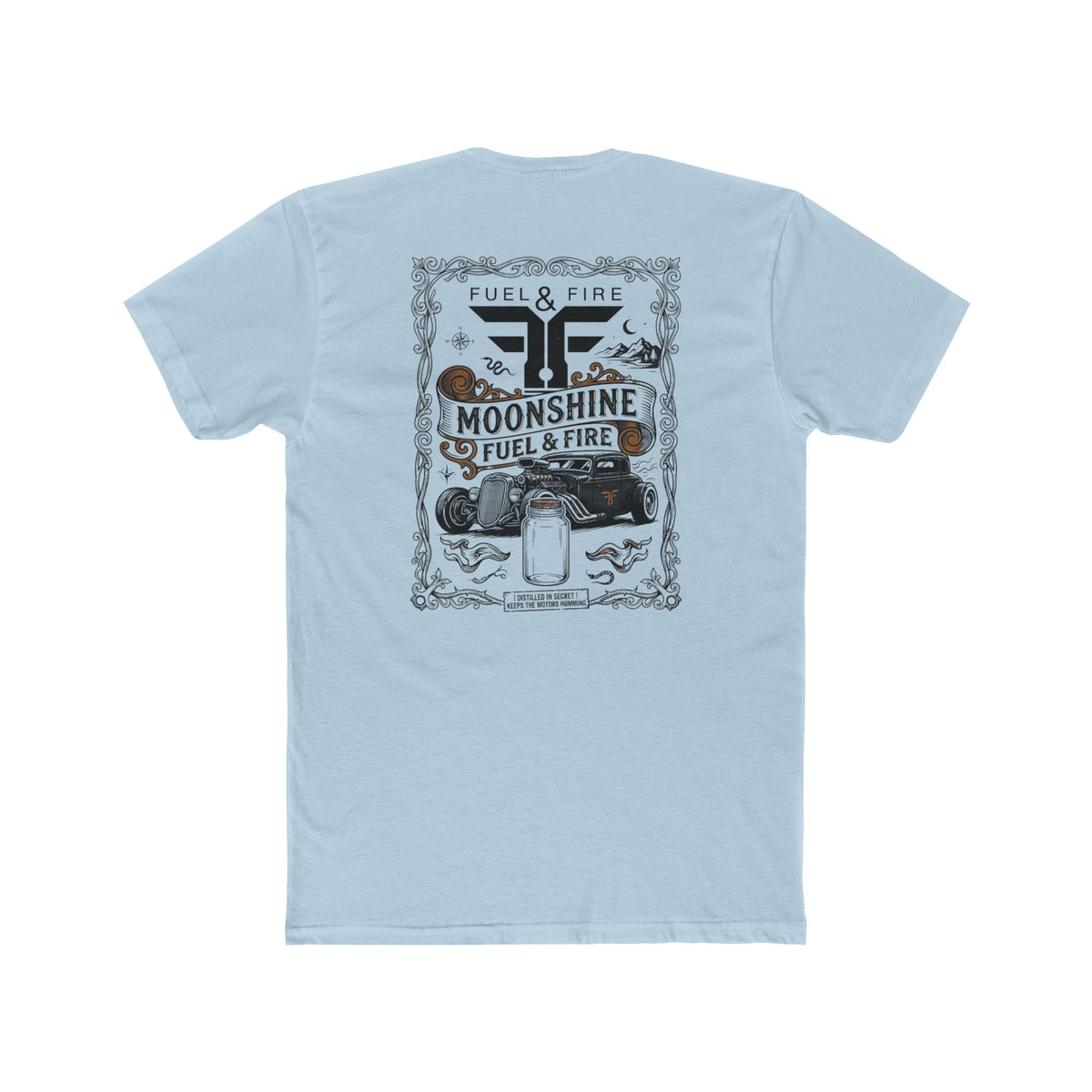Moonshine Fuel & Fire Tee — Vintage Mason Jar Distillery Graphic T-Shirt