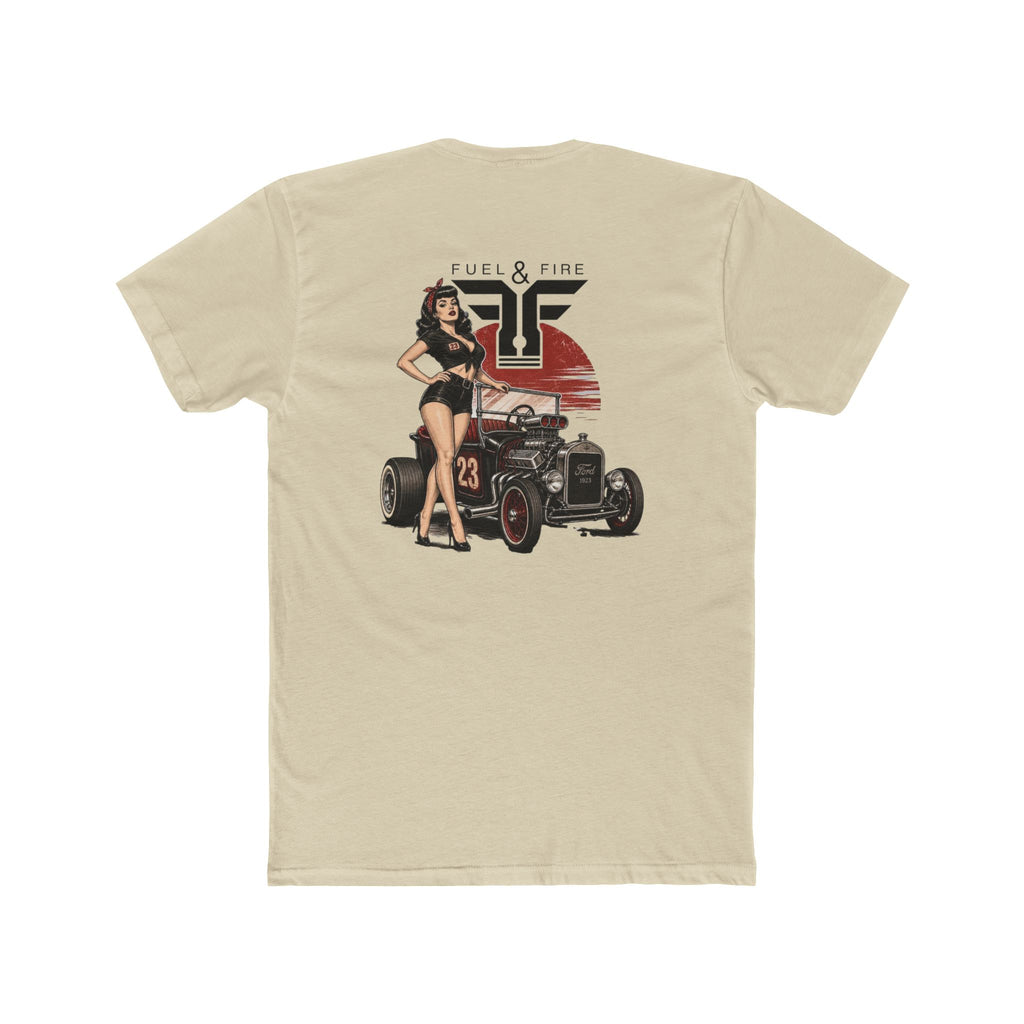Fuel & Fire Pinup Hot Rod Tee — Retro Pin-up Car Graphic T-Shirt
