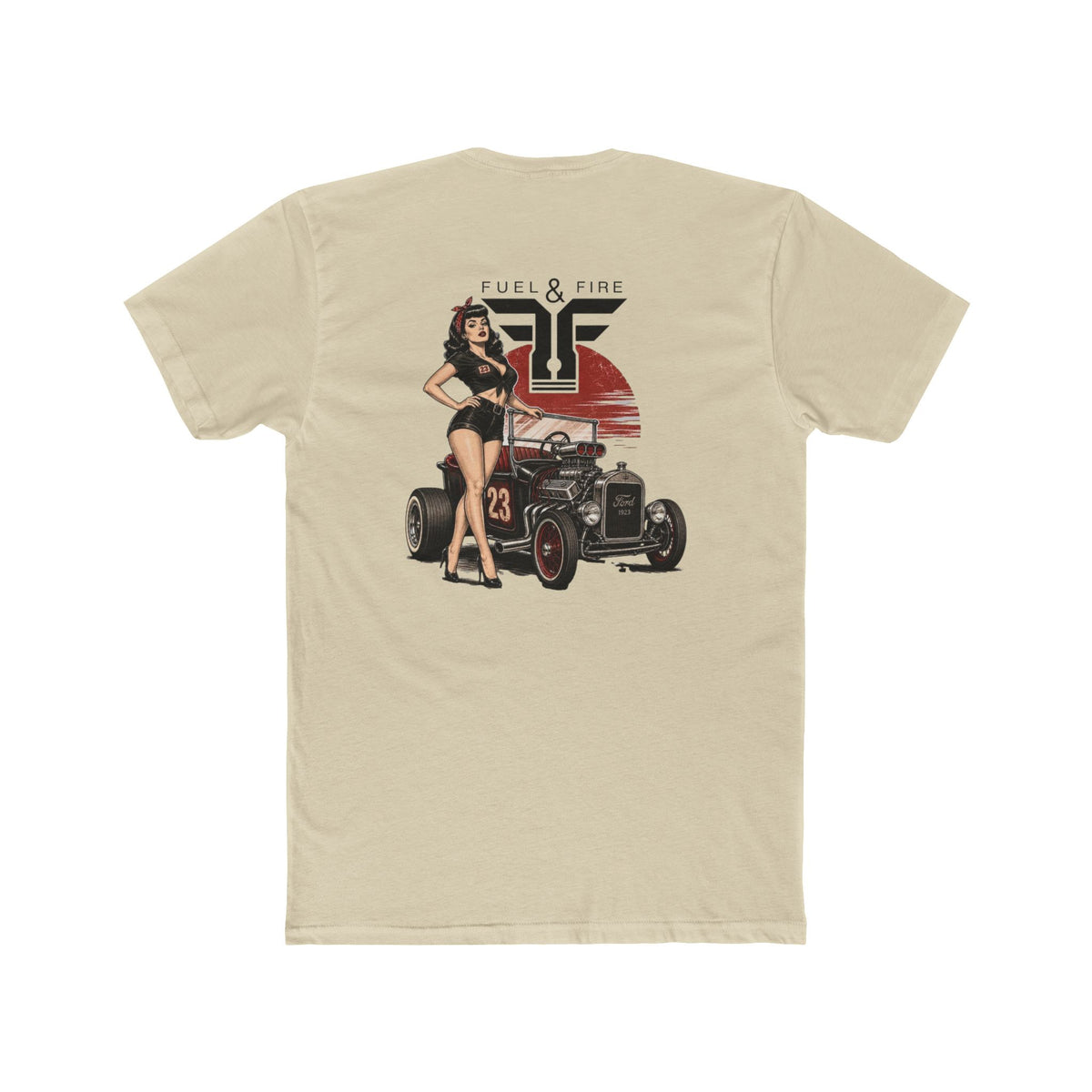Fuel & Fire Pinup Hot Rod Tee — Retro Pin-up Car Graphic T-Shirt
