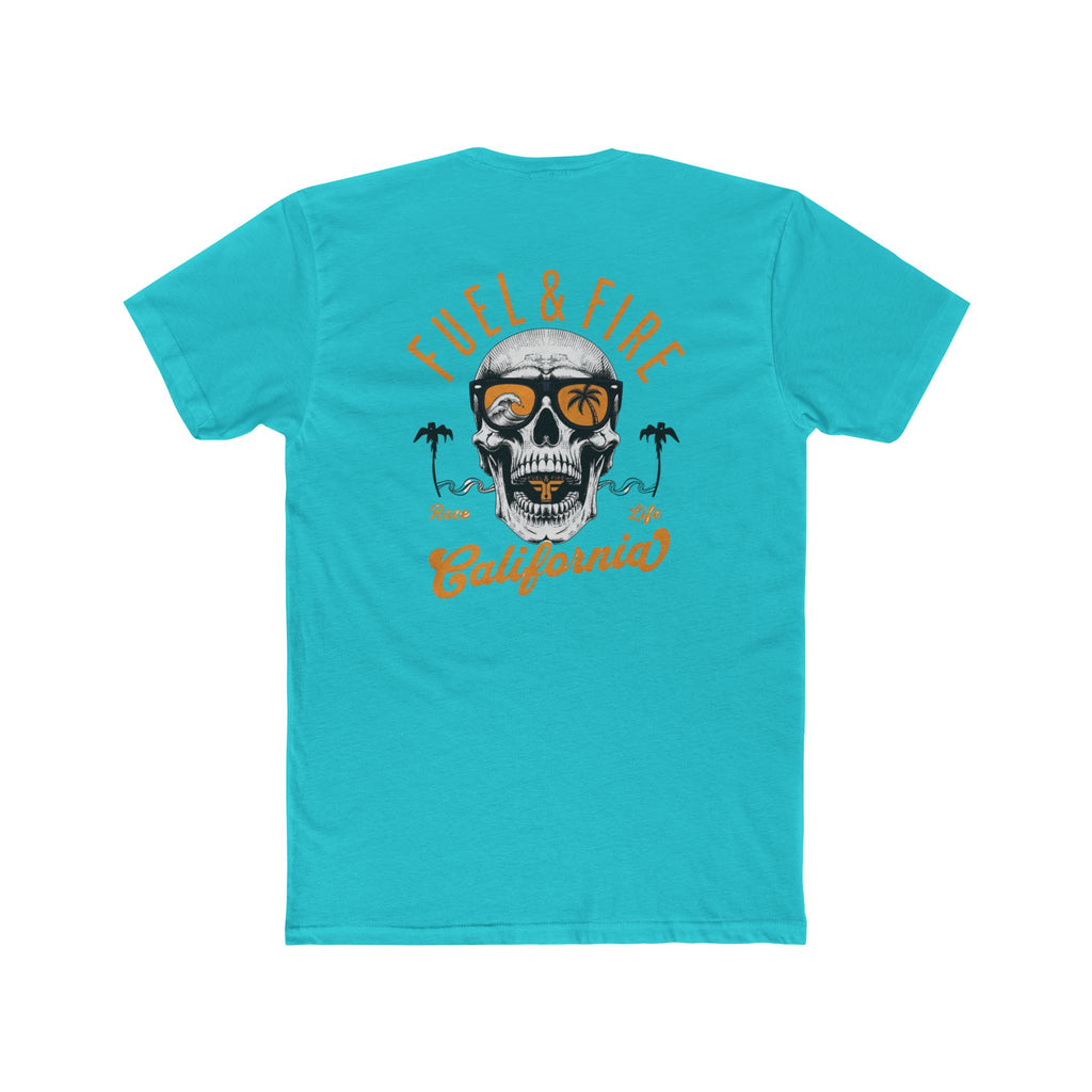 California Skull Tee - "Fuel & Fire" Retro Palm-Tree Graphic Cotton T-Shirt