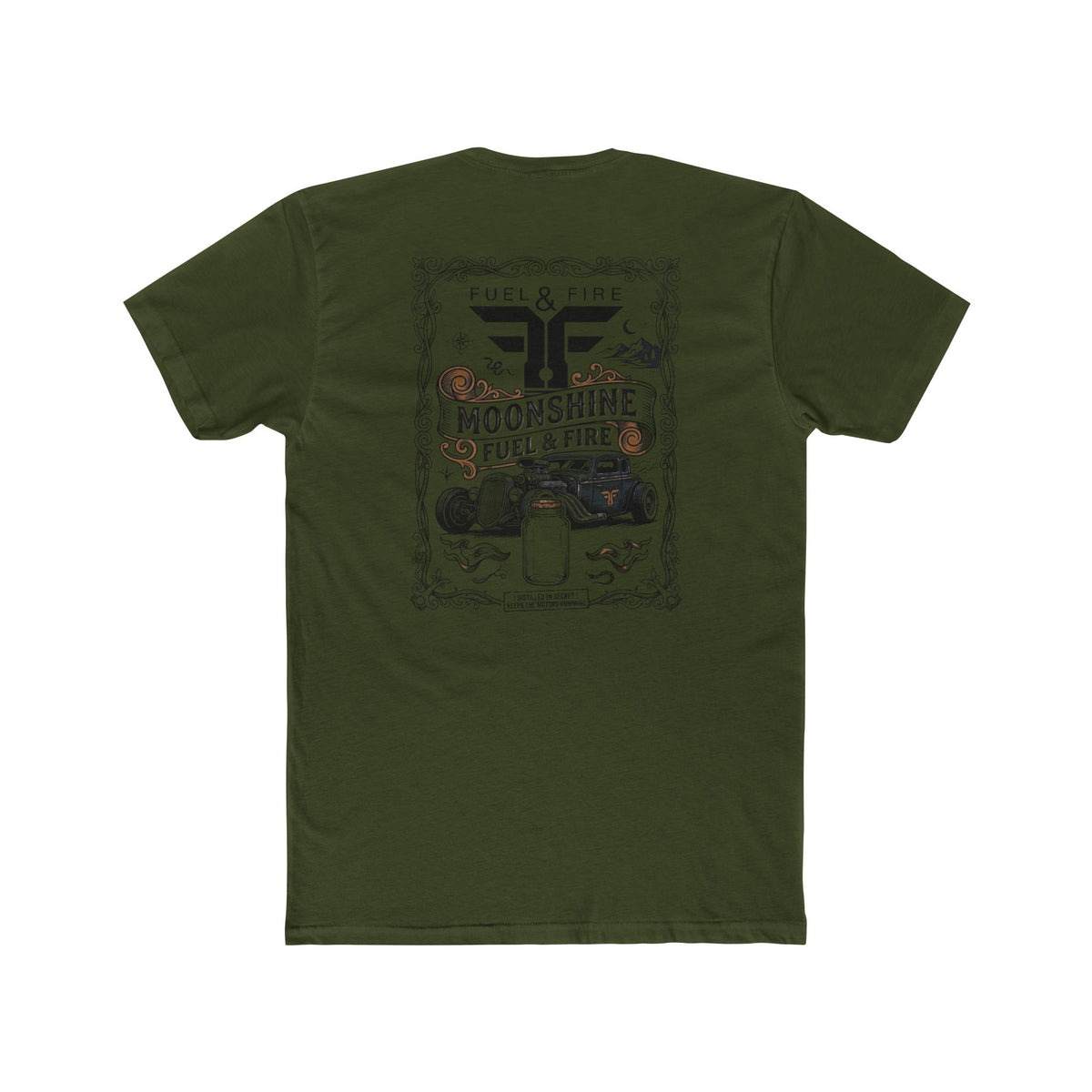 Moonshine Fuel & Fire Tee — Vintage Mason Jar Distillery Graphic T-Shirt
