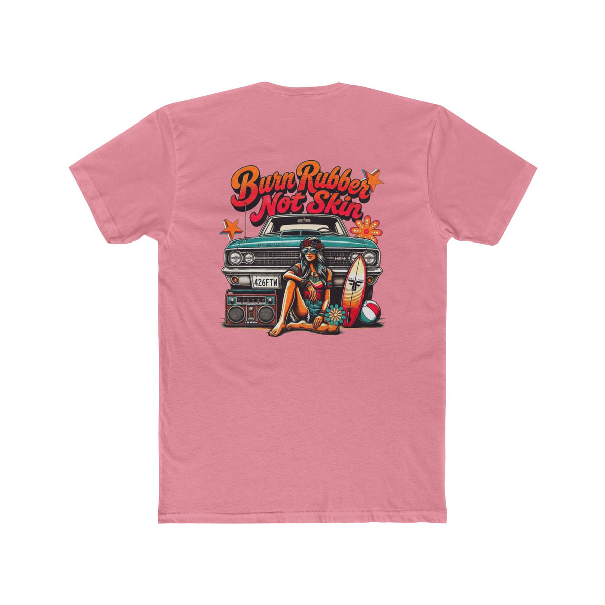 Retro Surf  Hemi Dart Tee — "Burn Rubber Not Skin" Classic Beach Graphic Shirt
