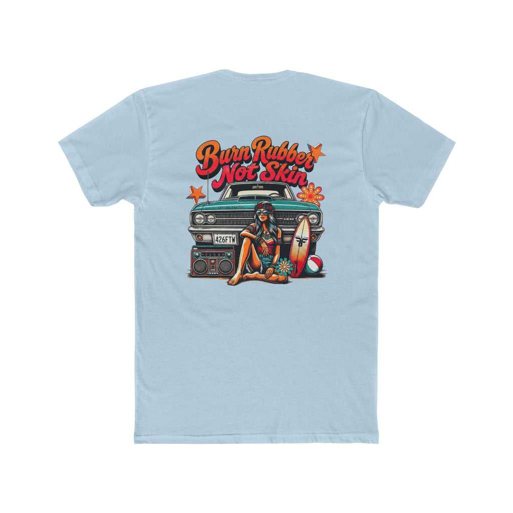 Retro Surf  Hemi Dart Tee — "Burn Rubber Not Skin" Classic Beach Graphic Shirt
