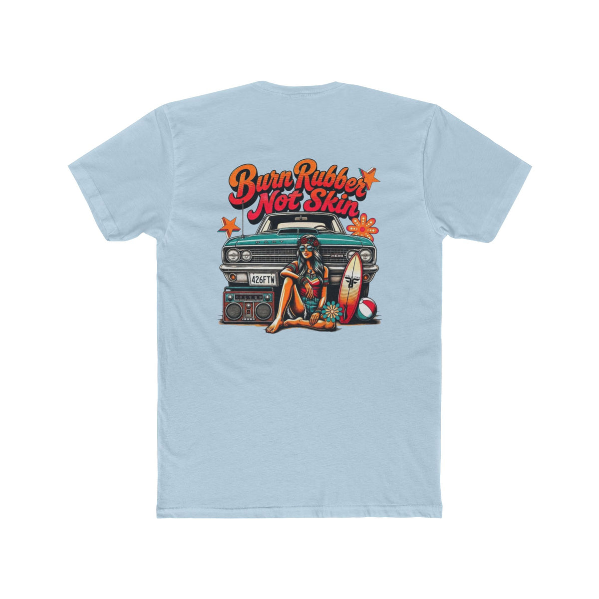 Retro Surf  Hemi Dart Tee — "Burn Rubber Not Skin" Classic Beach Graphic Shirt