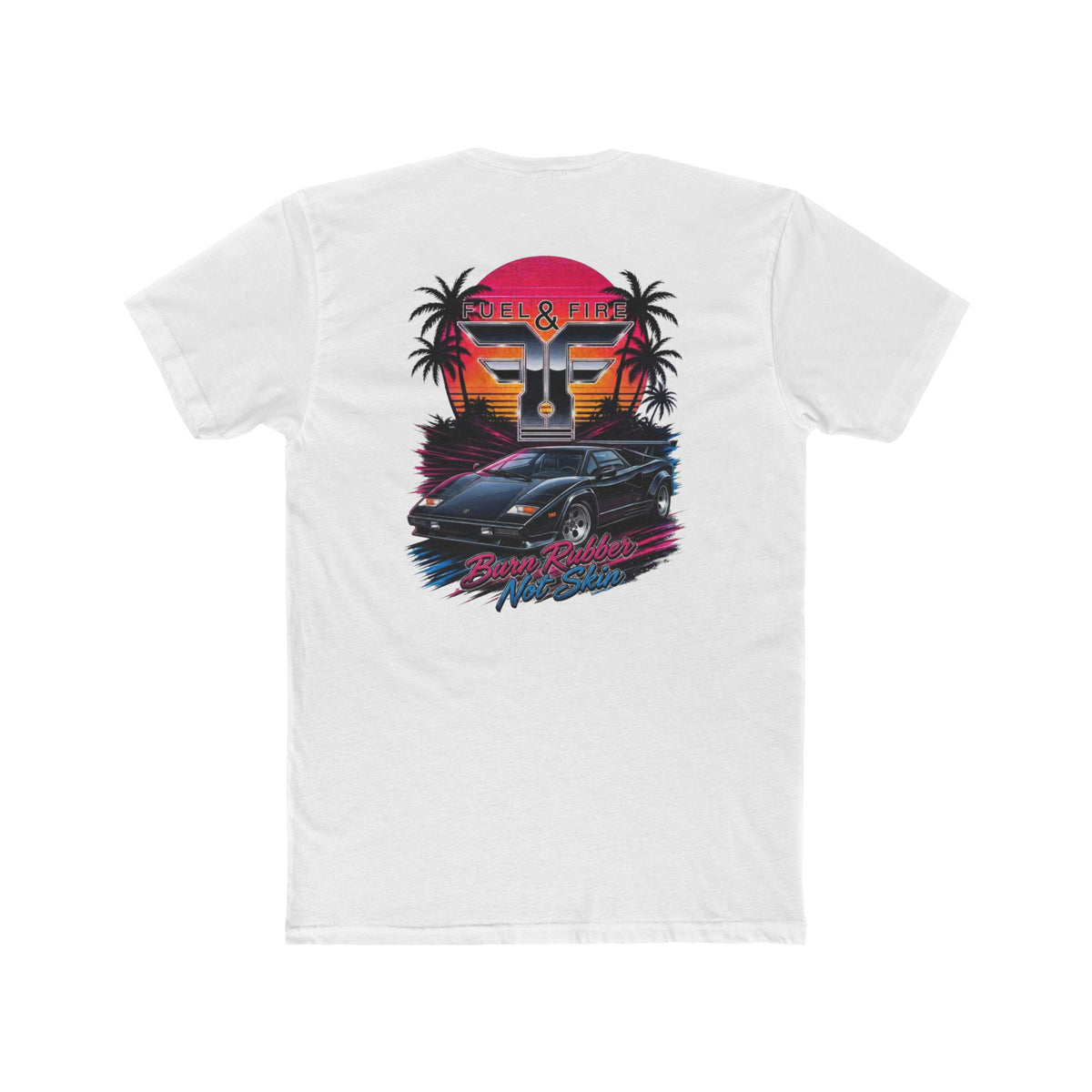 Retro Sunset Sports Car Tee — 'Fuel & Fire' Vintage Palm Beach Graphic