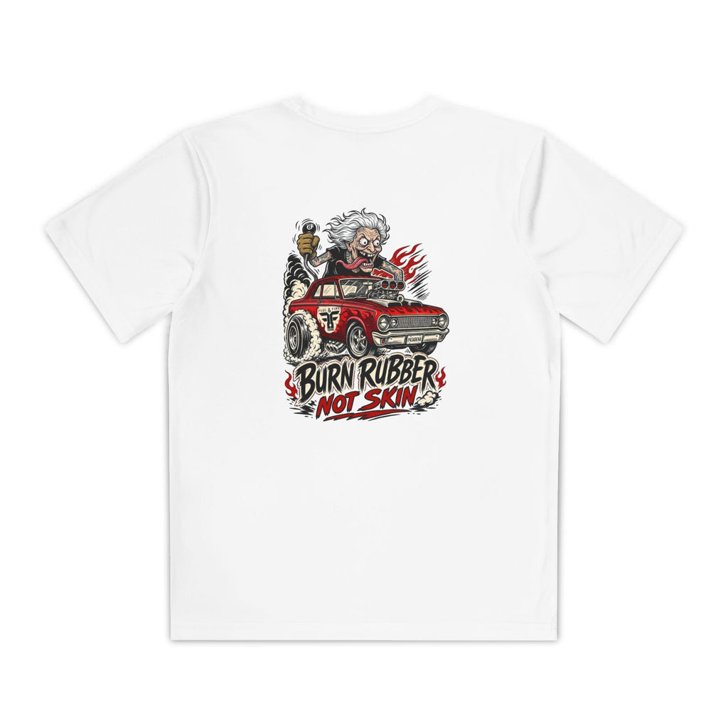 Youth Competitor Tee — 'Burn Rubber Not Skin' Racing Graphic Shirt
