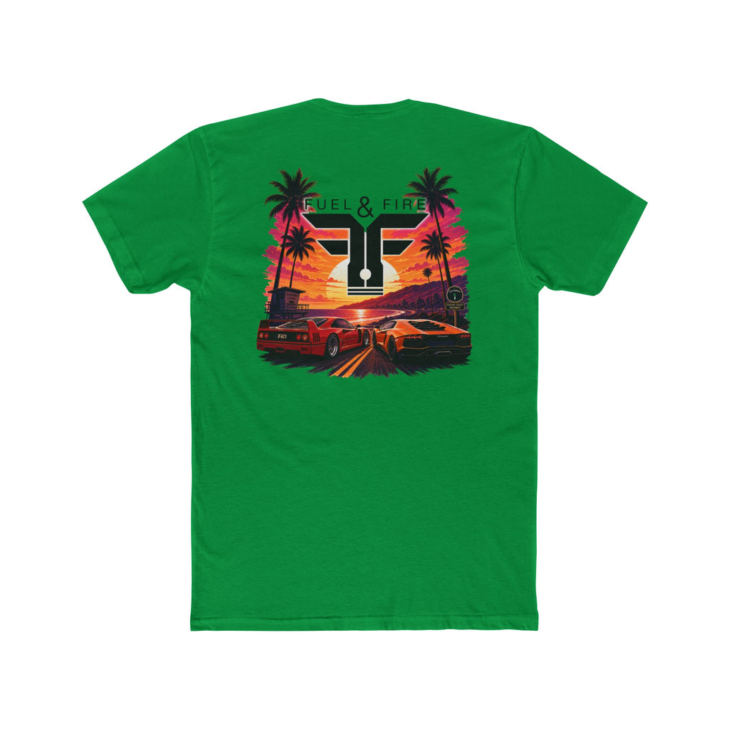 Fuel & Fire Sunset Racing T-Shirt — Retro Palm Beach Exotic Car Tee