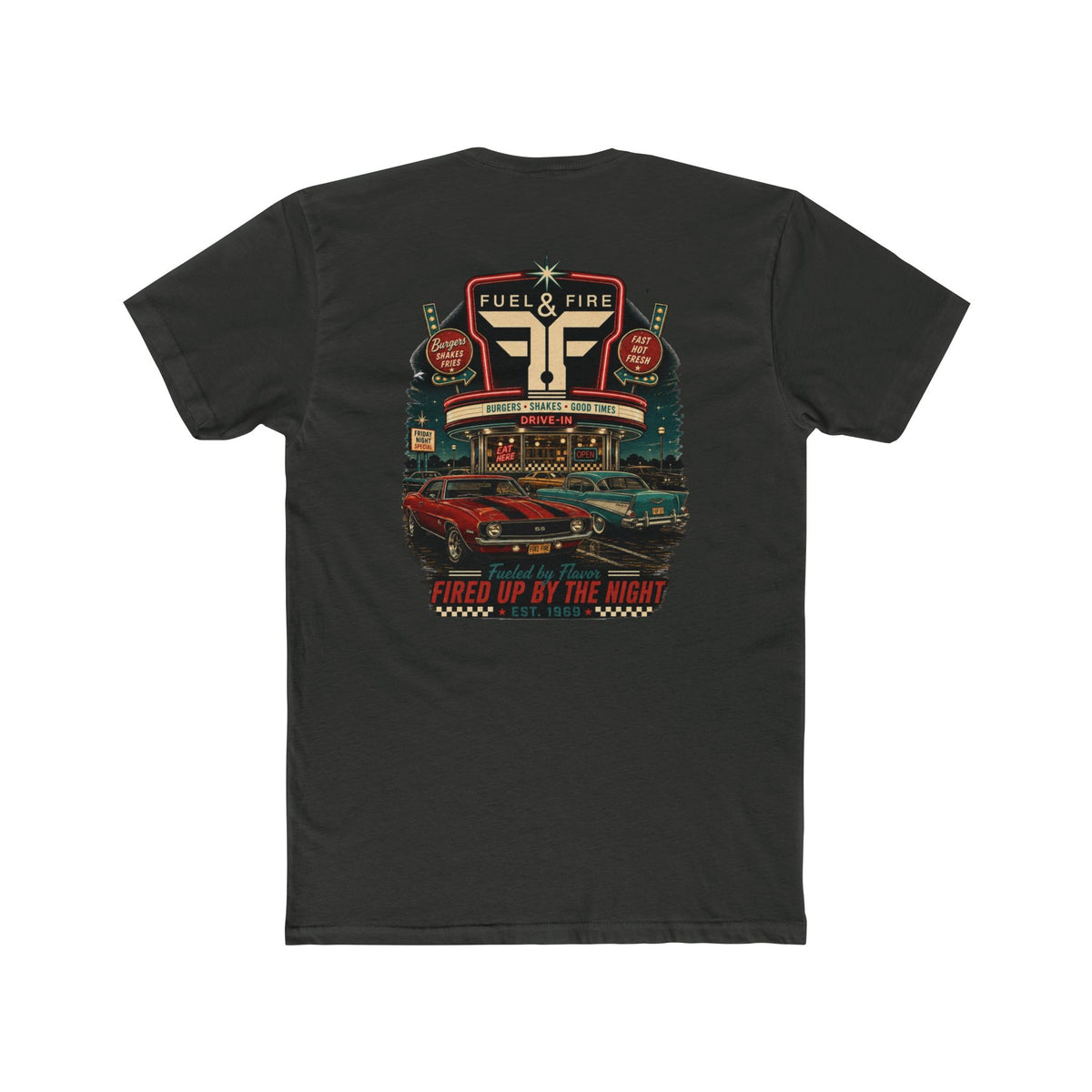 Fuel & Fire Retro Diner T-Shirt — Fired Up By The Night Graphic Tee
