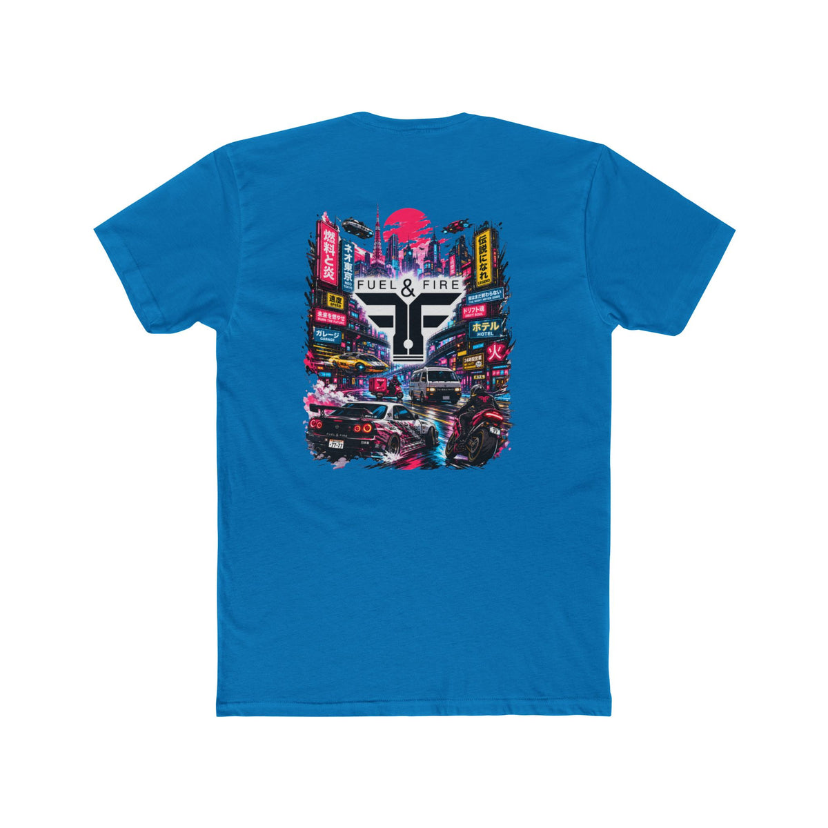 Fuel & Fire Cyberpunk City Tee — Retro Neon Racing Graphic T-Shirt