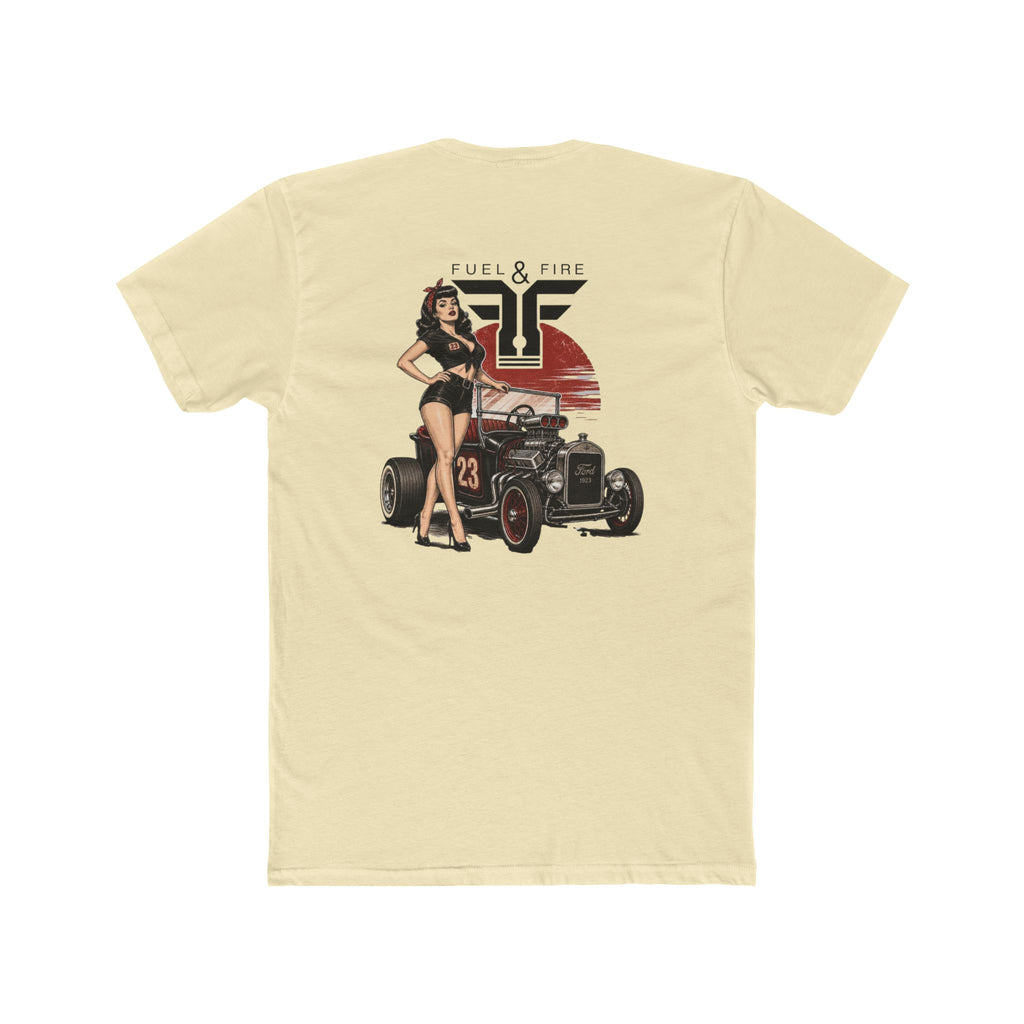 Fuel & Fire Pinup Hot Rod Tee — Retro Pin-up Car Graphic T-Shirt