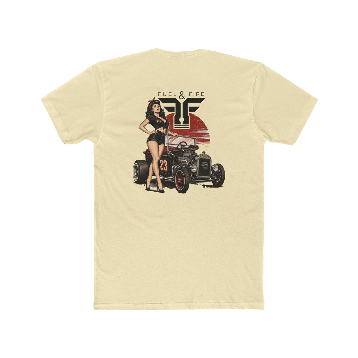 Fuel & Fire Pinup Hot Rod Tee — Retro Pin-up Car Graphic T-Shirt