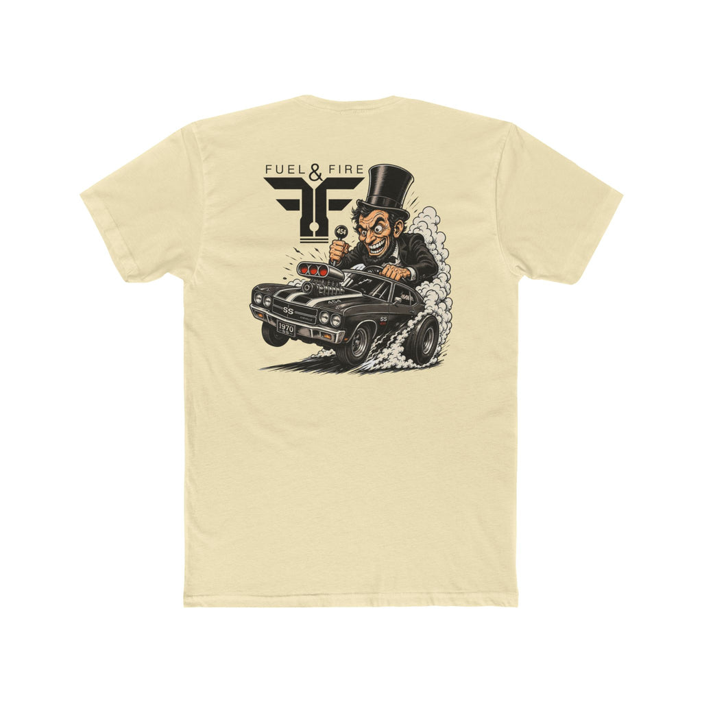 Fuel & Fire Muscle Car Tee — Honest Abe Hot Rod Graphic T-Shirt