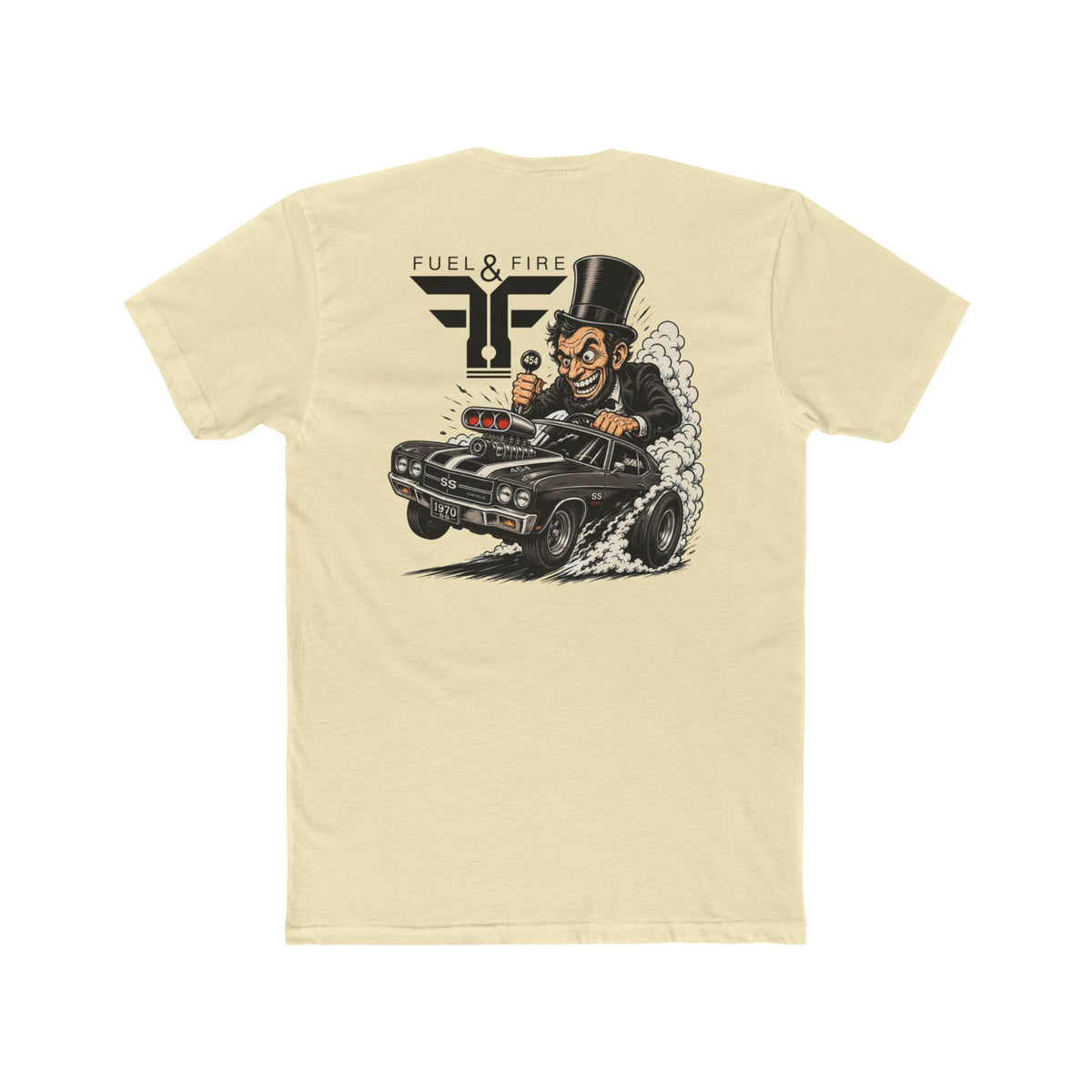 Fuel & Fire Muscle Car Tee — Honest Abe Hot Rod Graphic T-Shirt