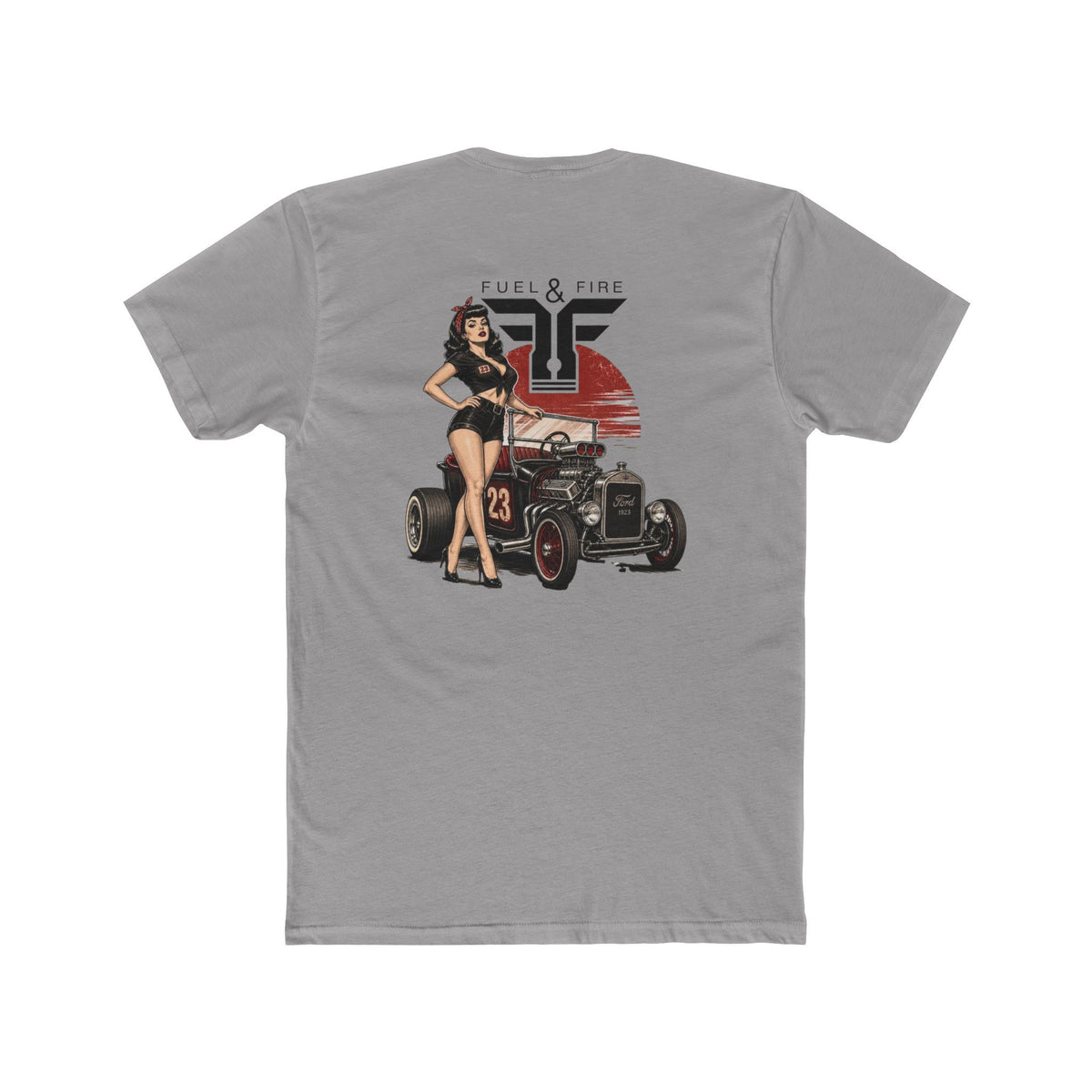 Fuel & Fire Pinup Hot Rod Tee — Retro Pin-up Car Graphic T-Shirt