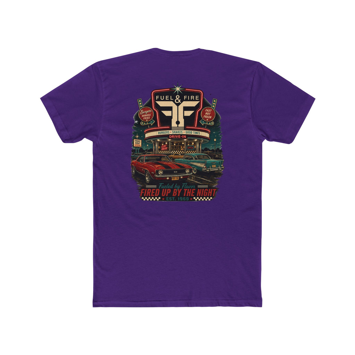 Fuel & Fire Retro Diner T-Shirt — Fired Up By The Night Graphic Tee
