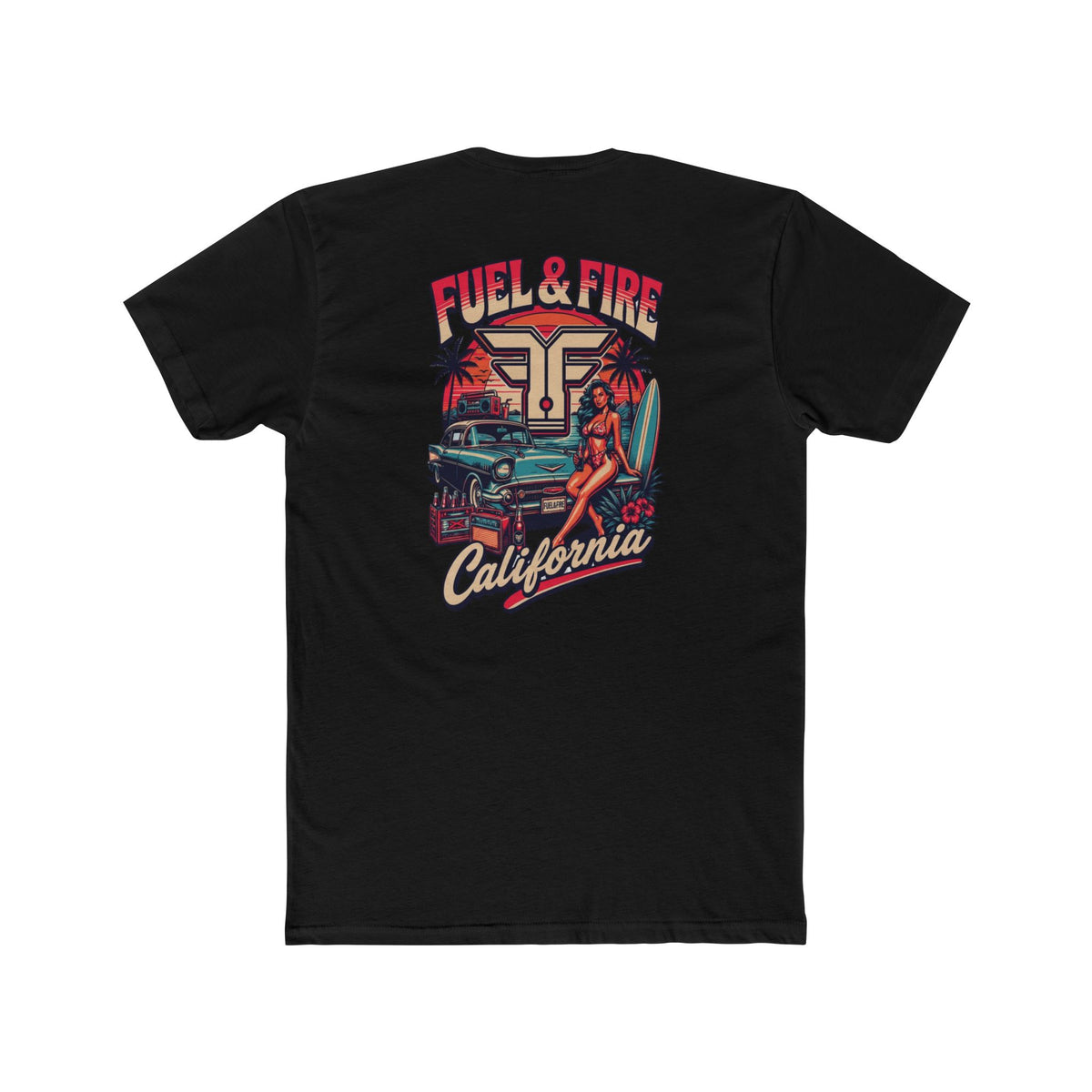 Fuel & Fire California Tee — Vintage Surf Car Graphic Cotton T‑Shirt
