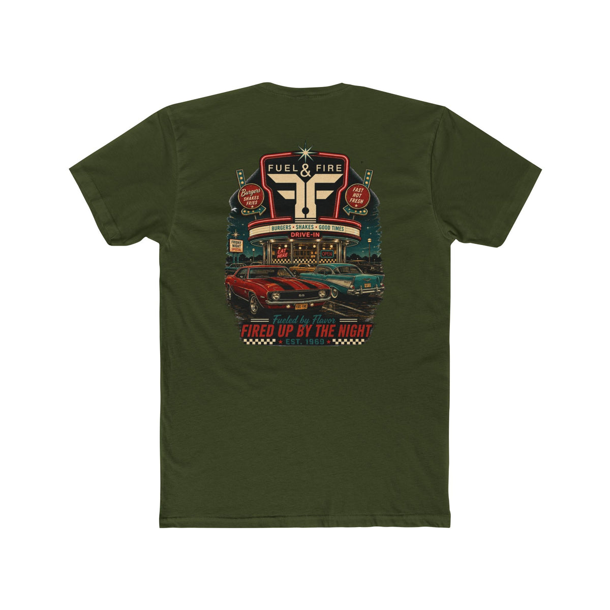 Fuel & Fire Retro Diner T-Shirt — Fired Up By The Night Graphic Tee