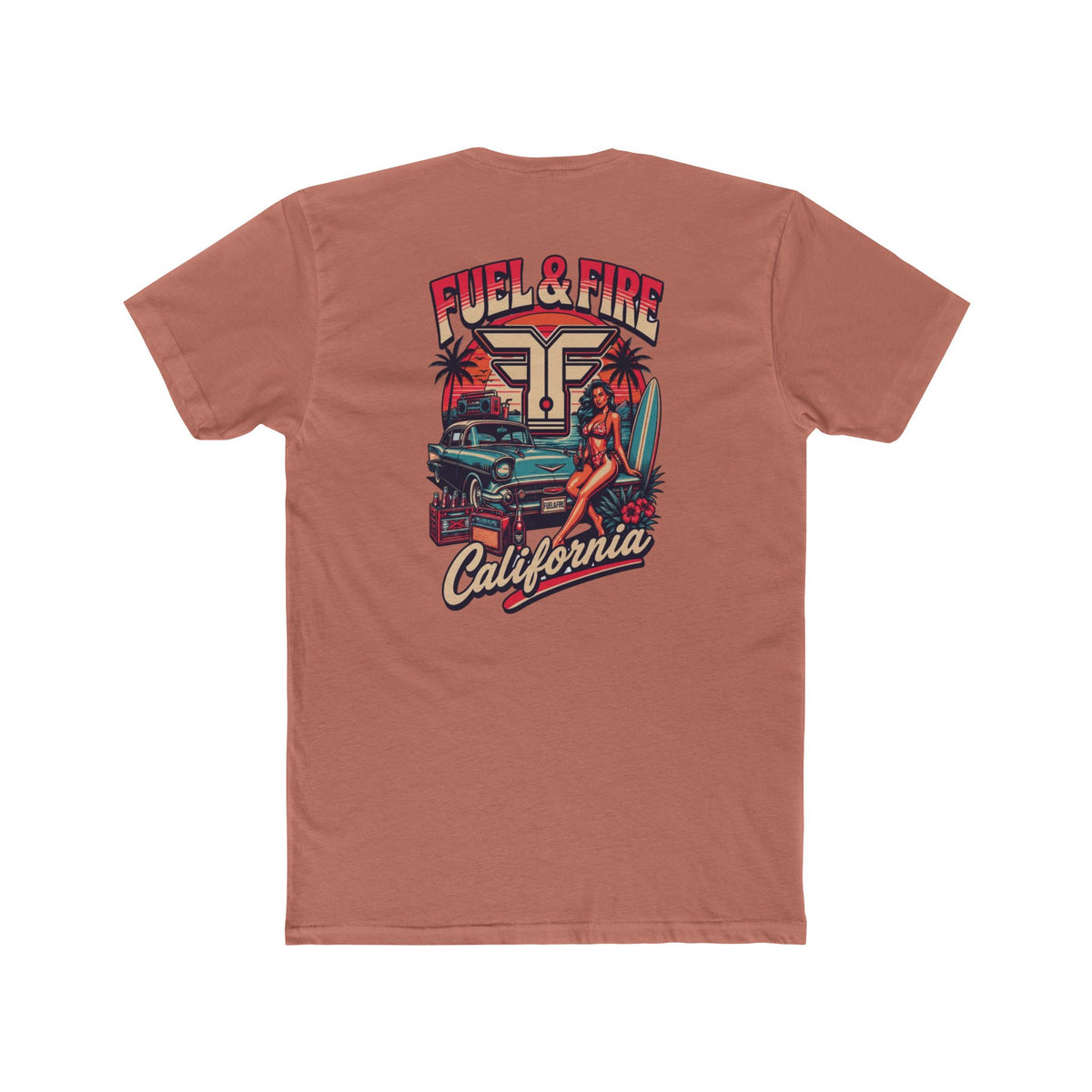 Fuel & Fire California Tee — Vintage Surf Car Graphic Cotton T‑Shirt