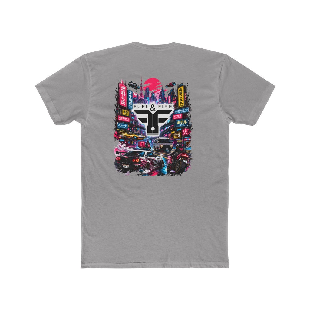 Fuel & Fire Cyberpunk City Tee — Retro Neon Racing Graphic T-Shirt