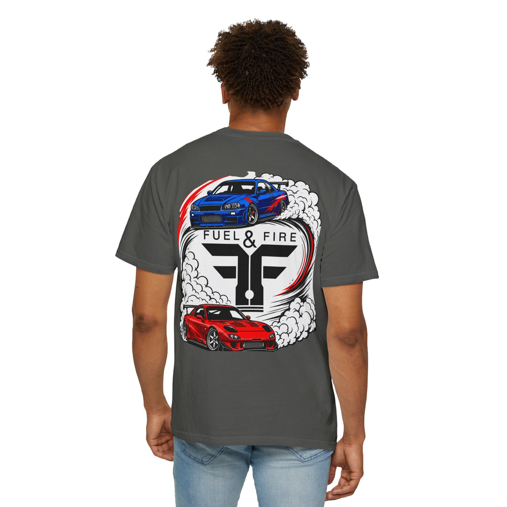 Fuel & Fire Car Graphic T-Shirt — Drift Racing Muscle Car Tee
