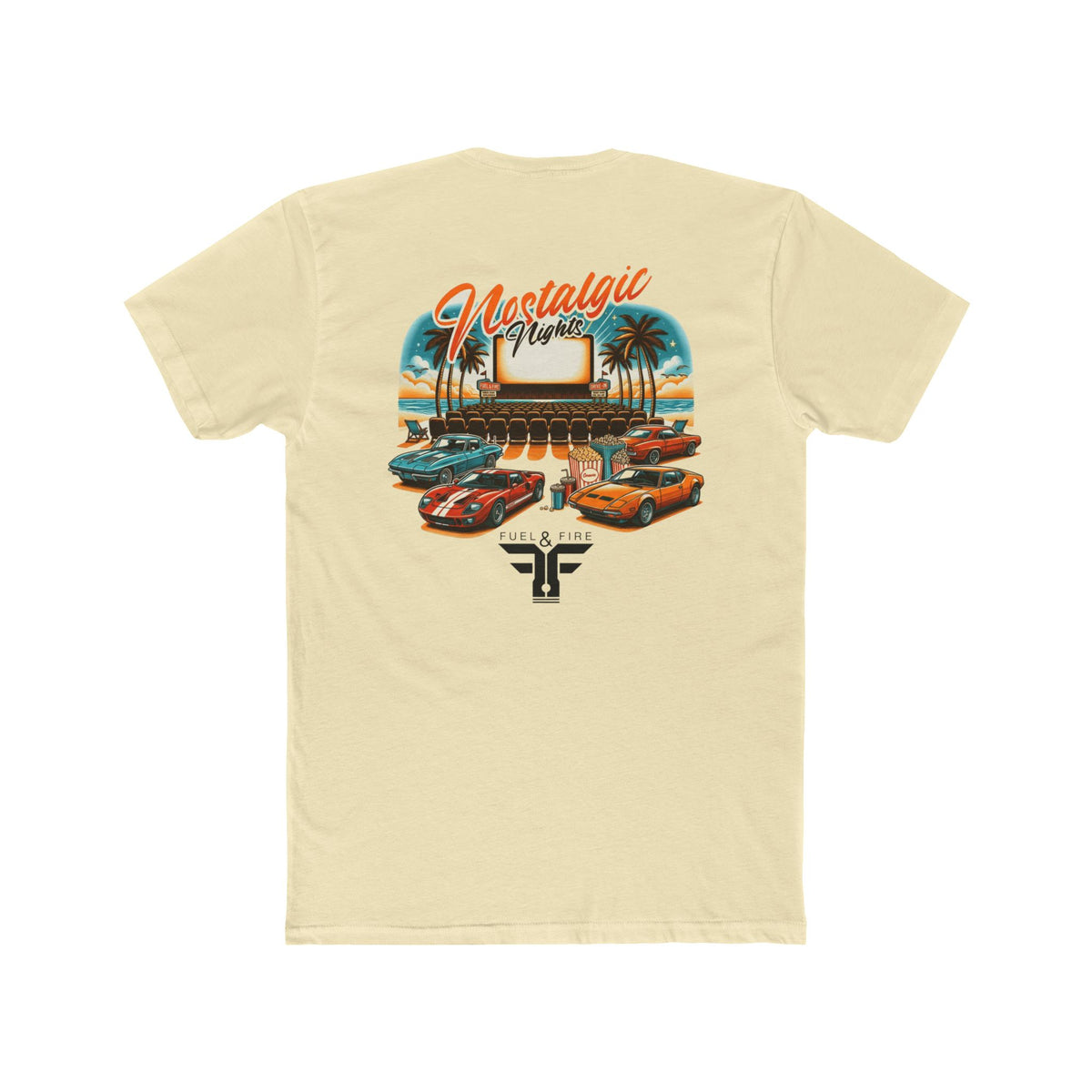 Nostalgic Nights Tee — Retro Muscle Cars & Palm Beach Sunset T-Shirt