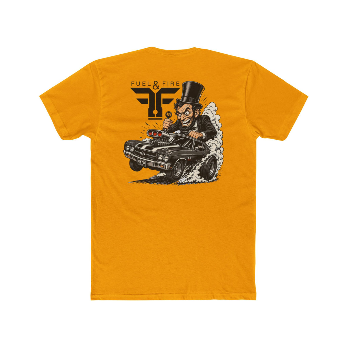 Fuel & Fire Muscle Car Tee — Honest Abe Hot Rod Graphic T-Shirt