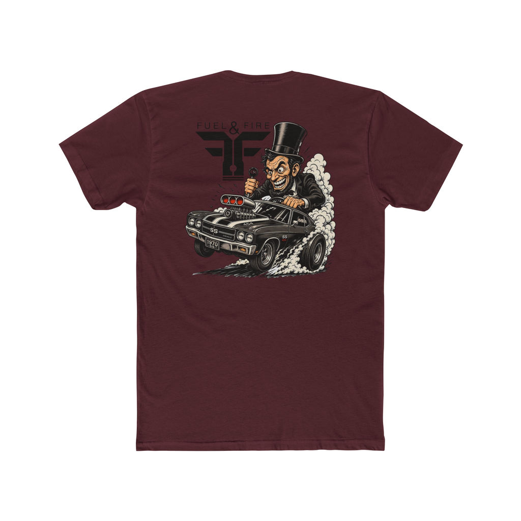 Fuel & Fire Muscle Car Tee — Honest Abe Hot Rod Graphic T-Shirt
