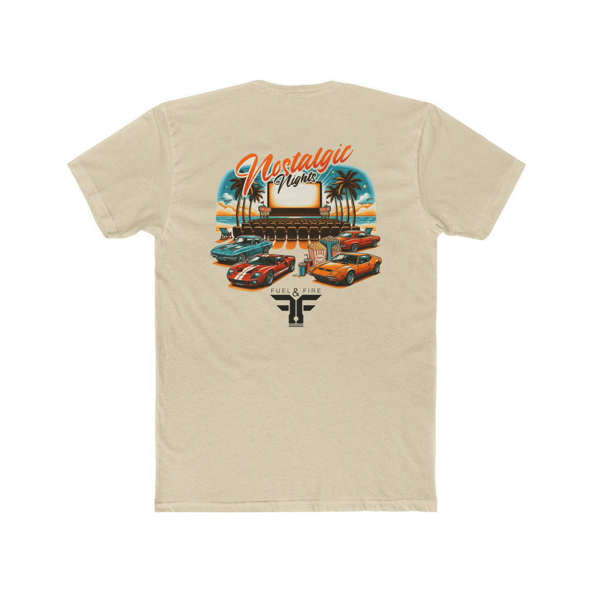 Nostalgic Nights Tee — Retro Muscle Cars & Palm Beach Sunset T-Shirt