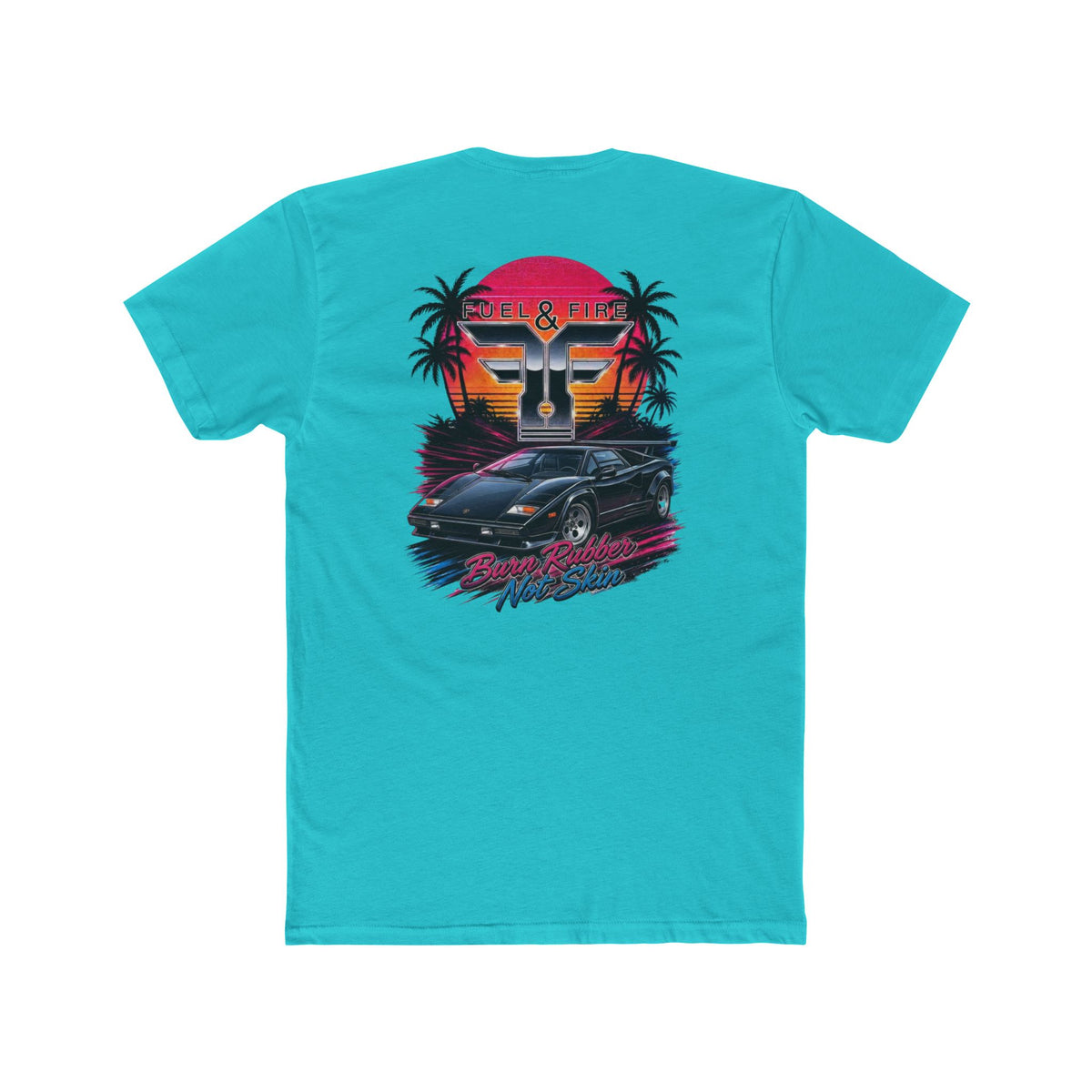 Retro Sunset Sports Car Tee — 'Fuel & Fire' Vintage Palm Beach Graphic