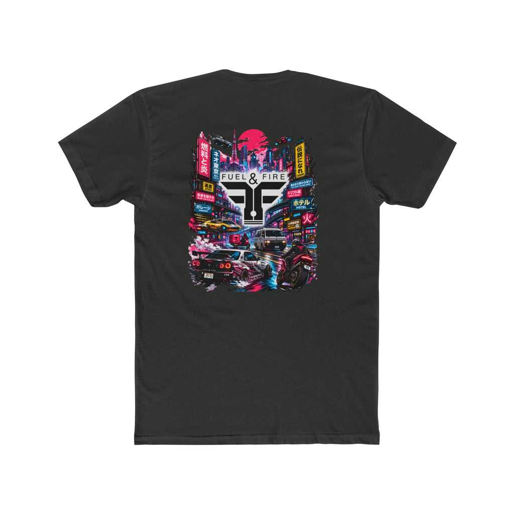 Fuel & Fire Cyberpunk City Tee — Retro Neon Racing Graphic T-Shirt