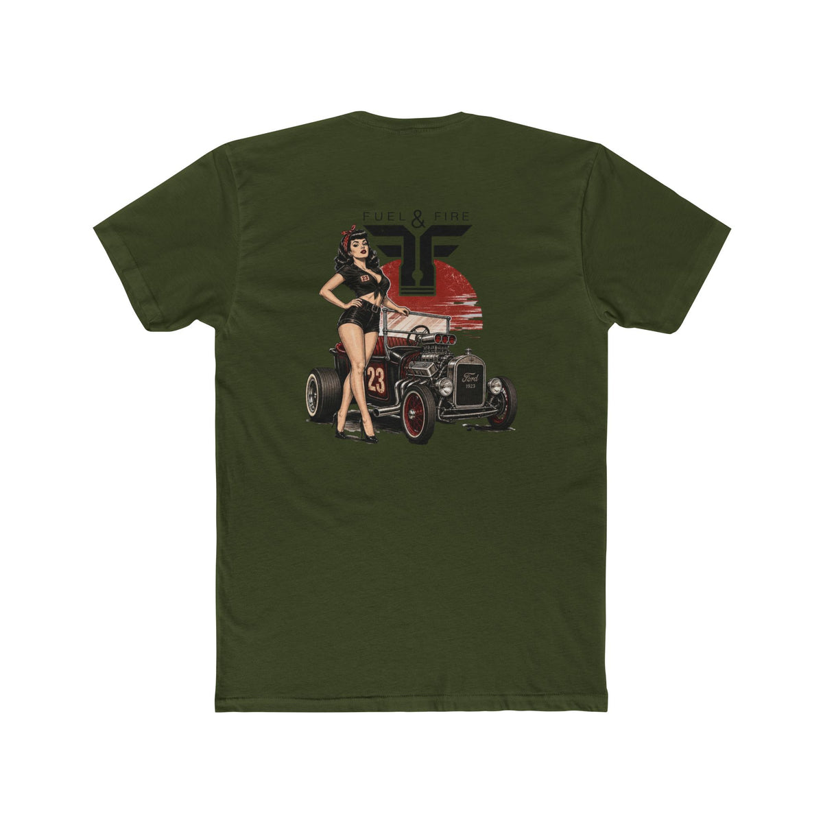Fuel & Fire Pinup Hot Rod Tee — Retro Pin-up Car Graphic T-Shirt