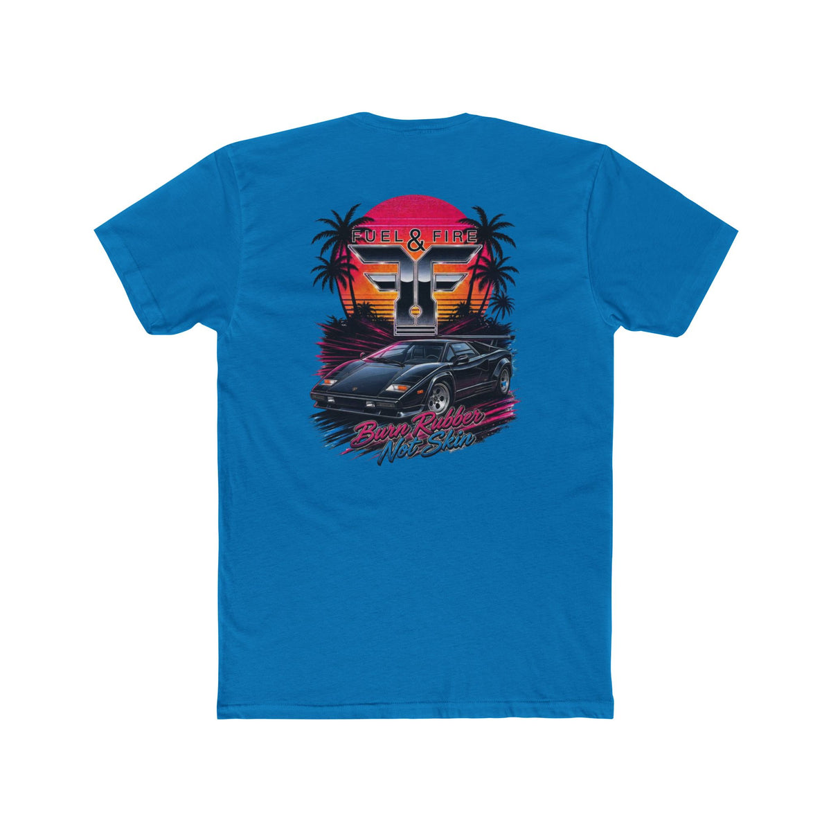 Retro Sunset Sports Car Tee — 'Fuel & Fire' Vintage Palm Beach Graphic