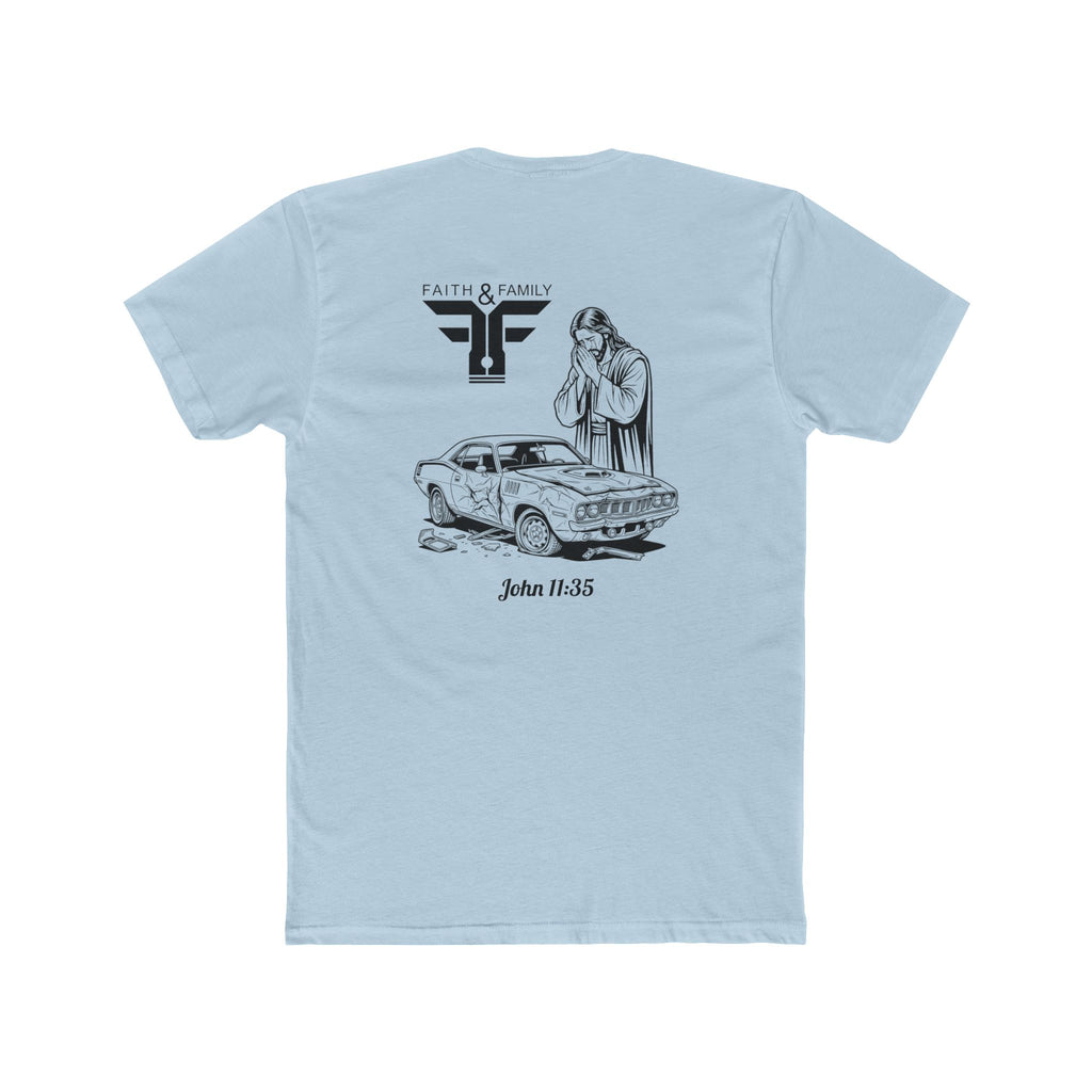 Faith & Family Muscle Car Tee  — John 11:35 Cuda Prayer Graphic T‑Shirt