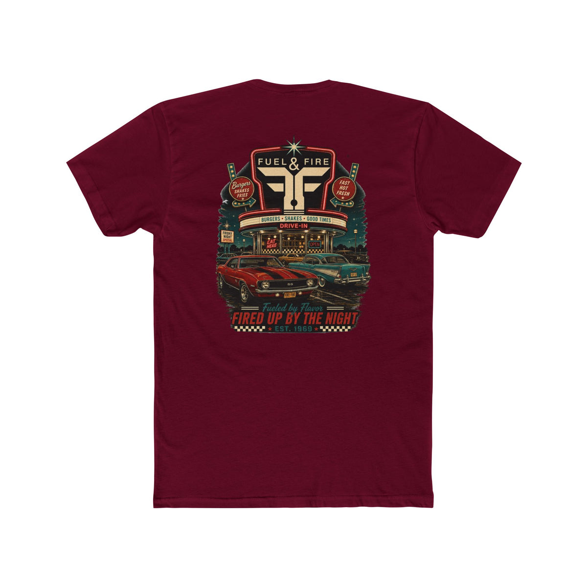 Fuel & Fire Retro Diner T-Shirt — Fired Up By The Night Graphic Tee