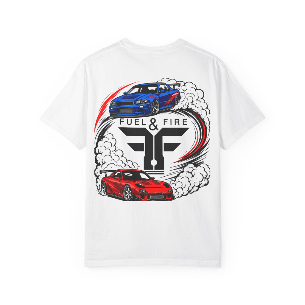 Fuel & Fire Car Graphic T-Shirt — Drift Racing Muscle Car Tee
