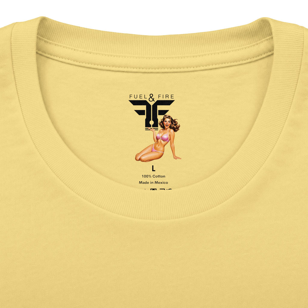 Fuel & Fire Pinup Hot Rod Tee — Retro Pin-up Car Graphic T-Shirt
