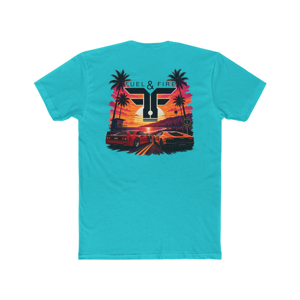 Fuel & Fire Sunset Racing T-Shirt — Retro Palm Beach Exotic Car Tee