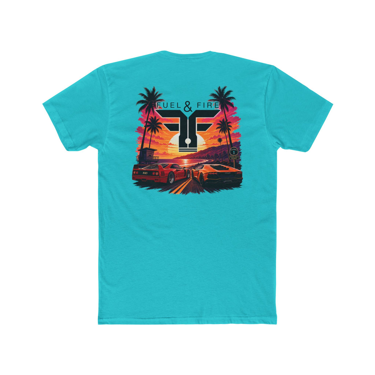 Fuel & Fire Sunset Racing T-Shirt — Retro Palm Beach Exotic Car Tee