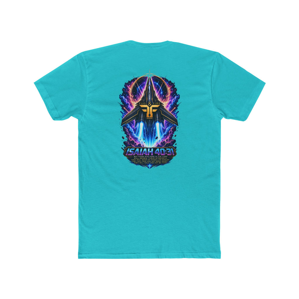 Isaiah 40:31 Christian Tee — Angelic Wings Neon Scripture Shirt