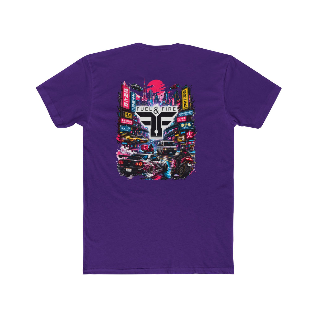 Fuel & Fire Cyberpunk City Tee — Retro Neon Racing Graphic T-Shirt