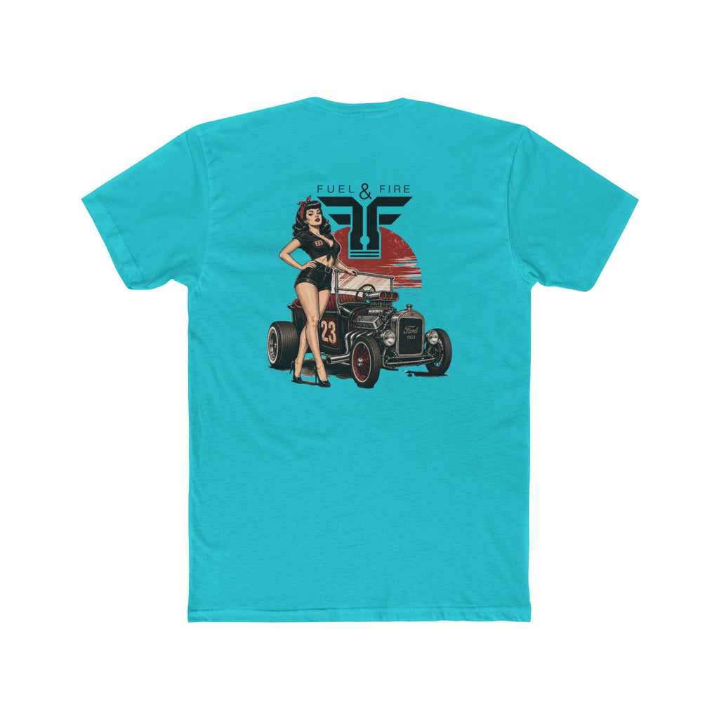 Fuel & Fire Pinup Hot Rod Tee — Retro Pin-up Car Graphic T-Shirt